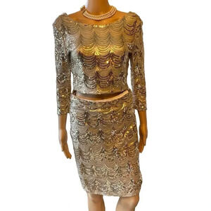 Crystal Doll Sparkling Matching Blouse & Skirt Special Occasions Women Sz S/M